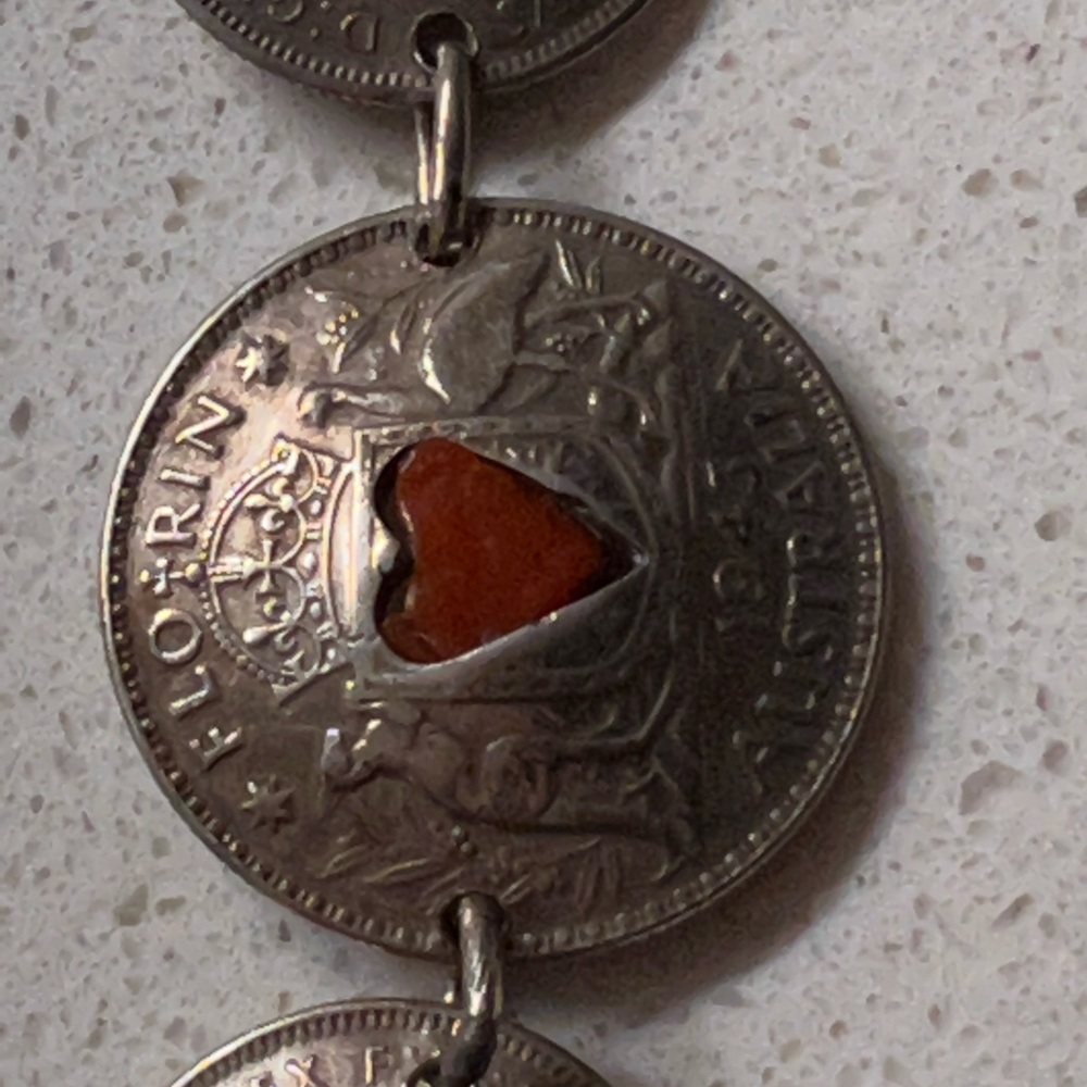 Vintage 1940s Australian Silver Coin Charm Bracelet .